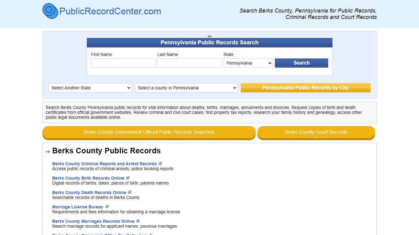 Berks County Pennsylvania Free Public Records - Court Records ...