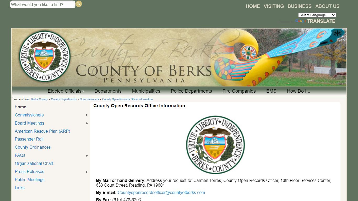County Open Records Office Information - co.berks.pa.us